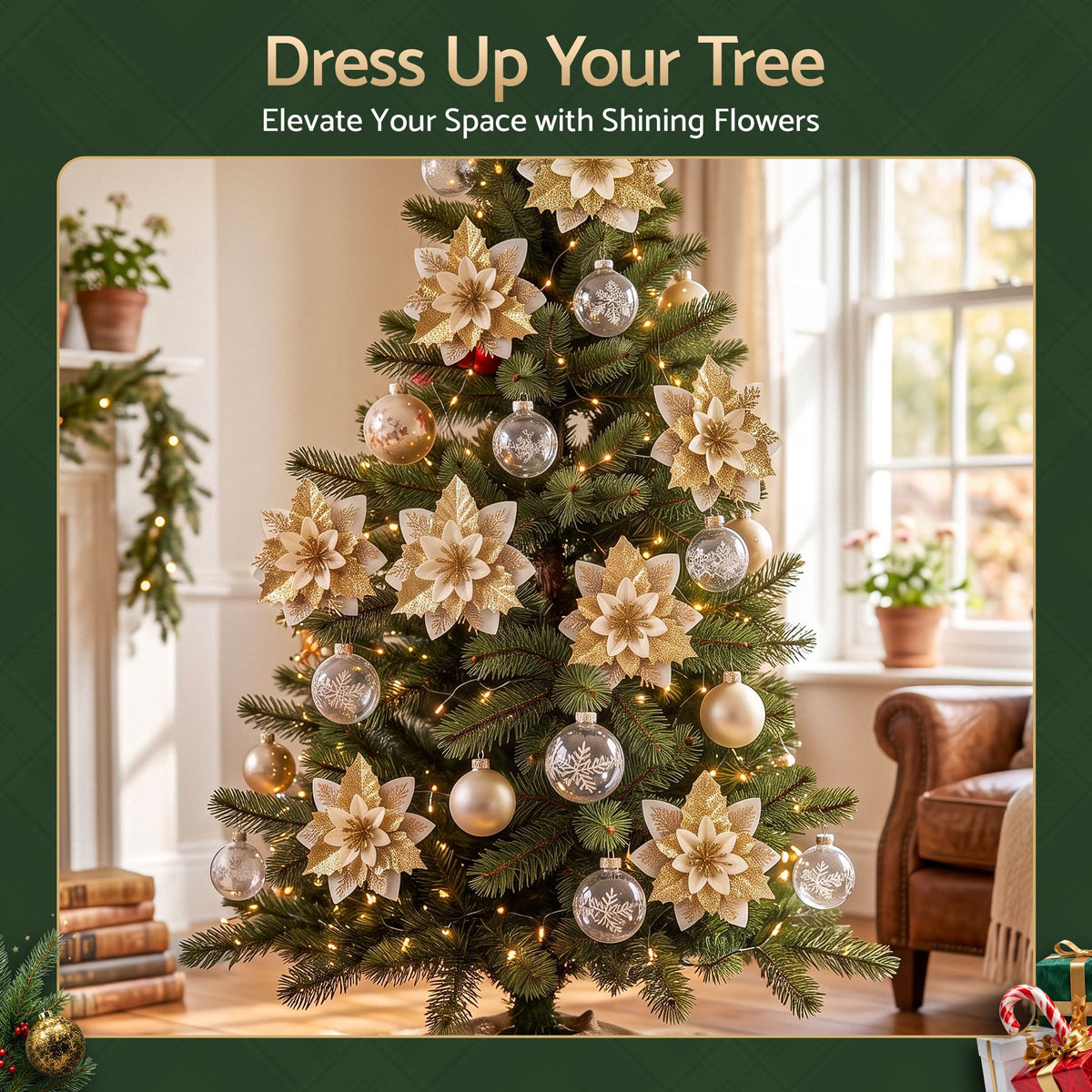 Jingle Jollys 10Pcs Christmas Tree Flower Garland Wreath Poinsettia Decorations