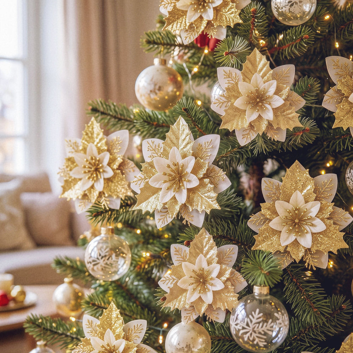 Jingle Jollys 10Pcs Christmas Tree Flower Garland Wreath Poinsettia Decorations