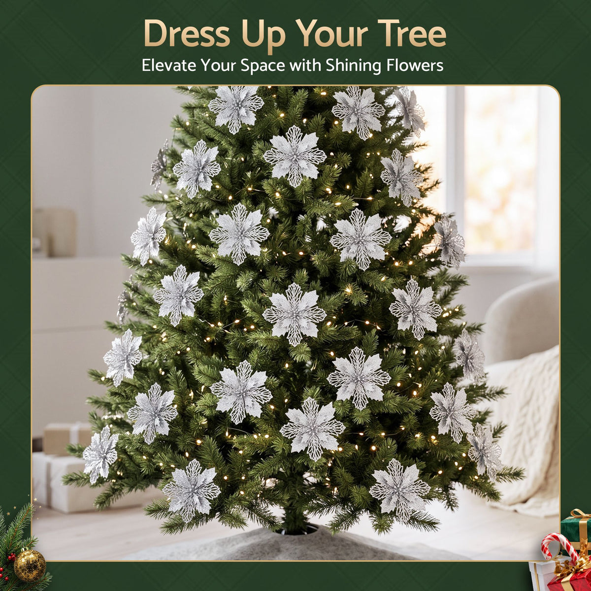 Jingle Jollys 20Pcs Christmas Tree Flower Garland Wreath Poinsettia Decorations