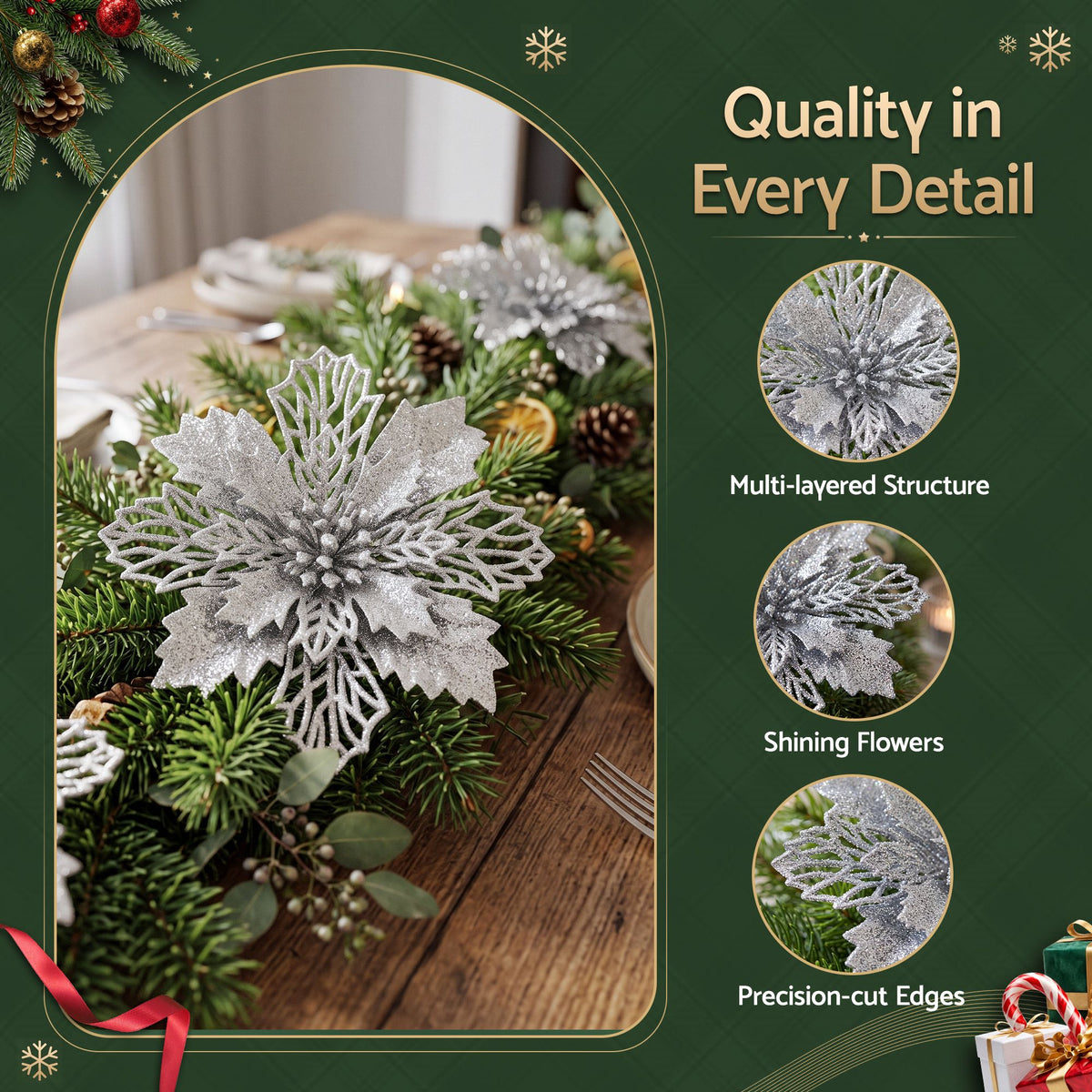 Jingle Jollys 20Pcs Christmas Tree Flower Garland Wreath Poinsettia Decorations