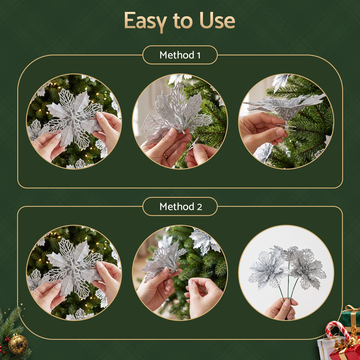 Jingle Jollys 20Pcs Christmas Tree Flower Garland Wreath Poinsettia Decorations