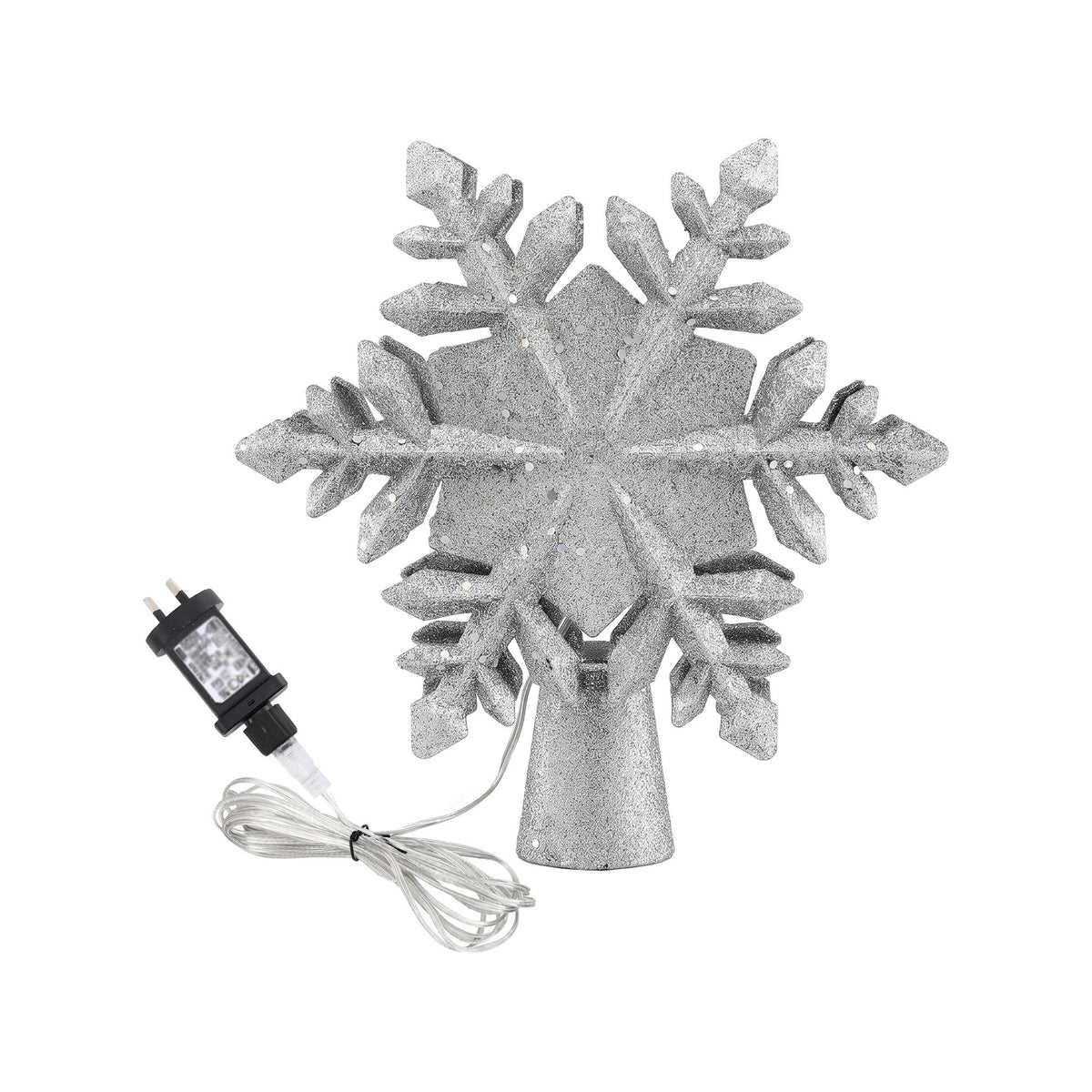 Jingle Jollys Christmas Tree Topper 360 Snowflake Projector Silver Glitter