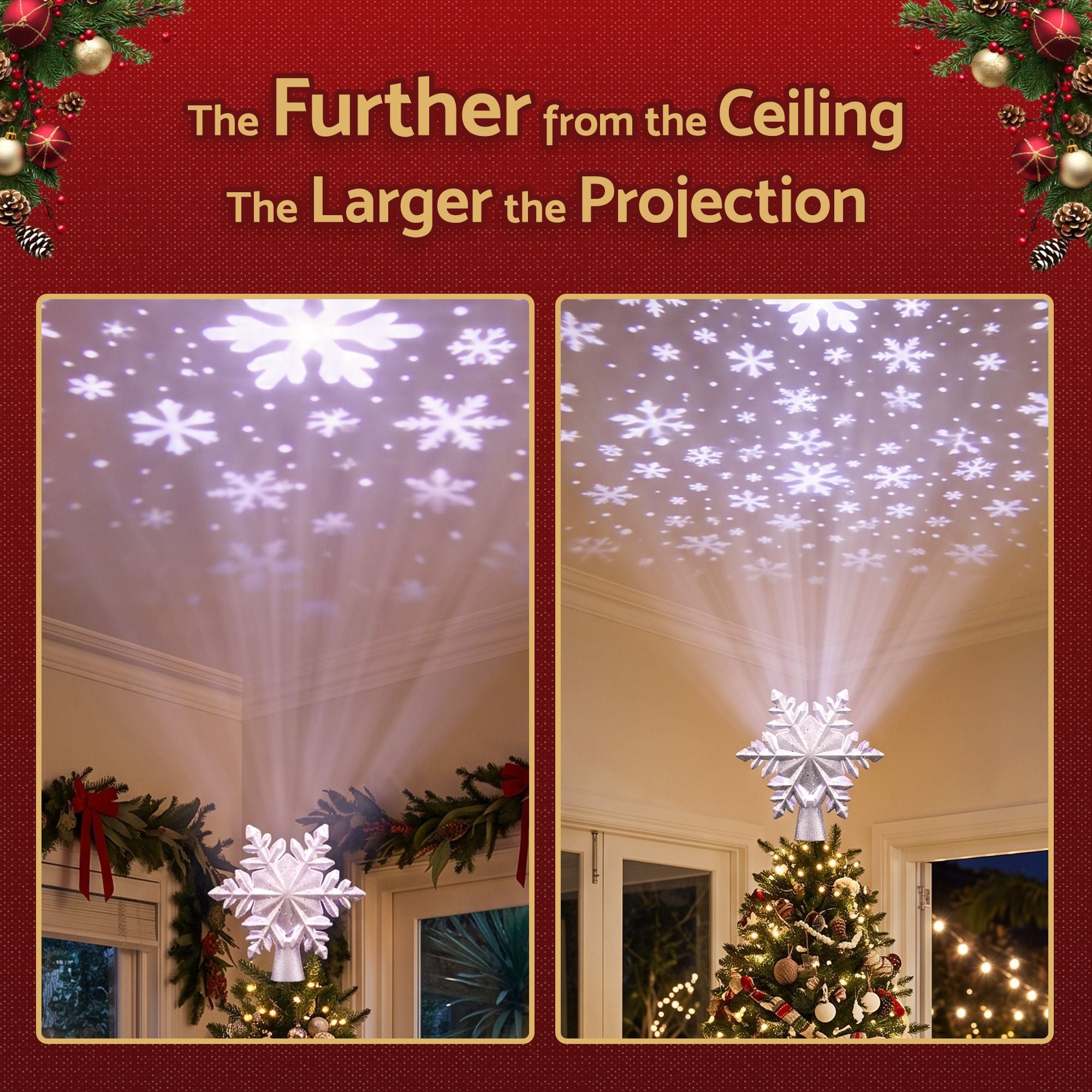 Jingle Jollys Christmas Tree Topper 360 Snowflake Projector Silver Glitter