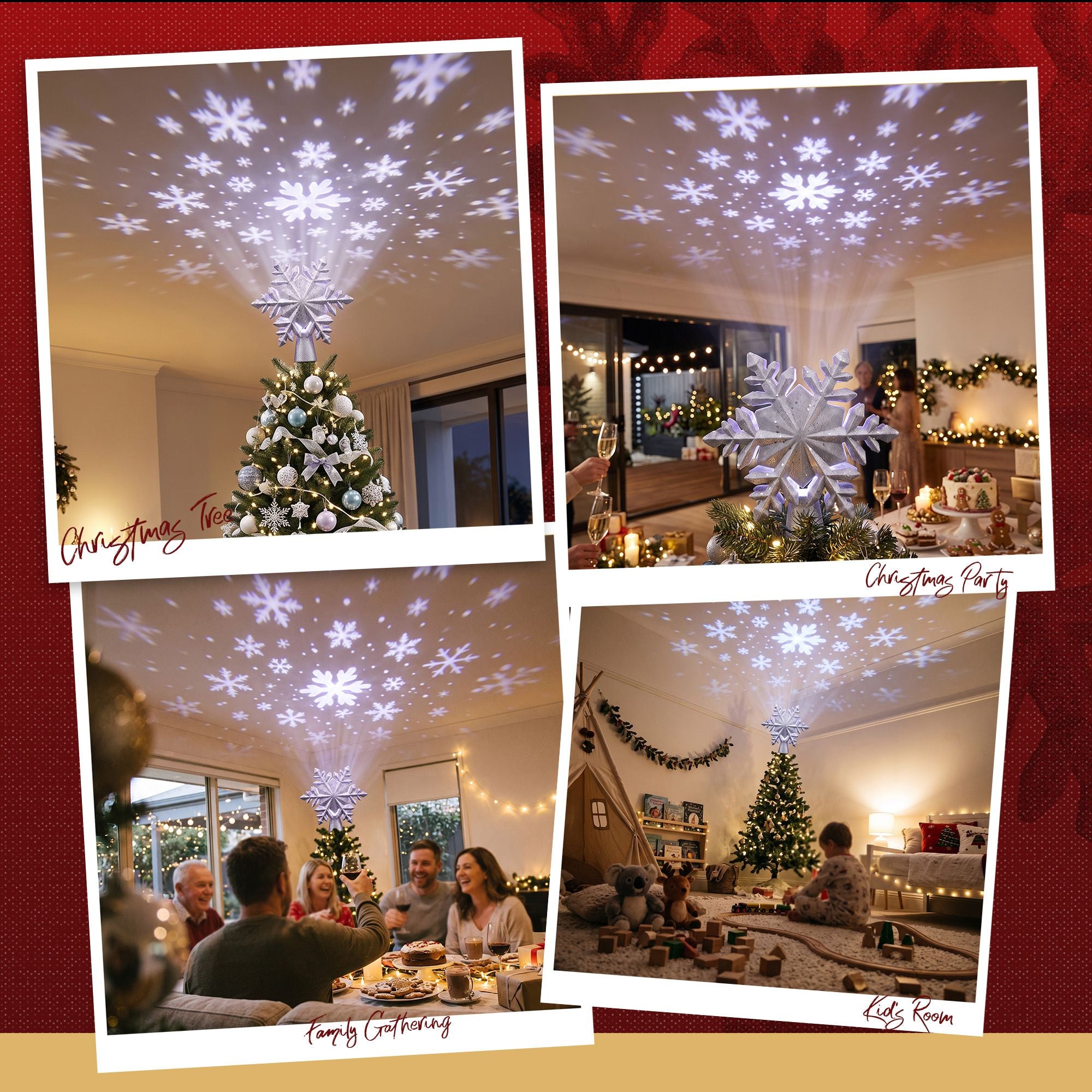 Jingle Jollys Christmas Tree Topper 360 Snowflake Projector Silver Glitter