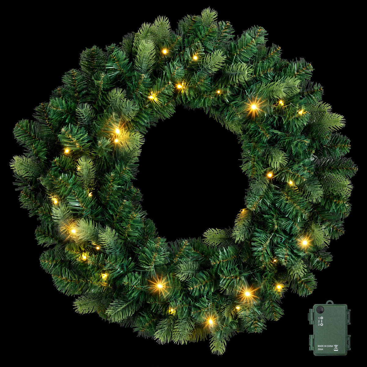 Jingle Jollys 60cm Pre-Lit Christmas Wreath Garland Warm White LED Battery Timer