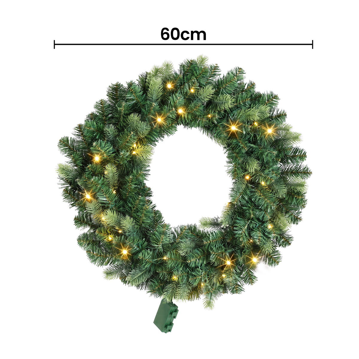 Jingle Jollys 60cm Pre-Lit Christmas Wreath Garland Warm White LED Battery Timer