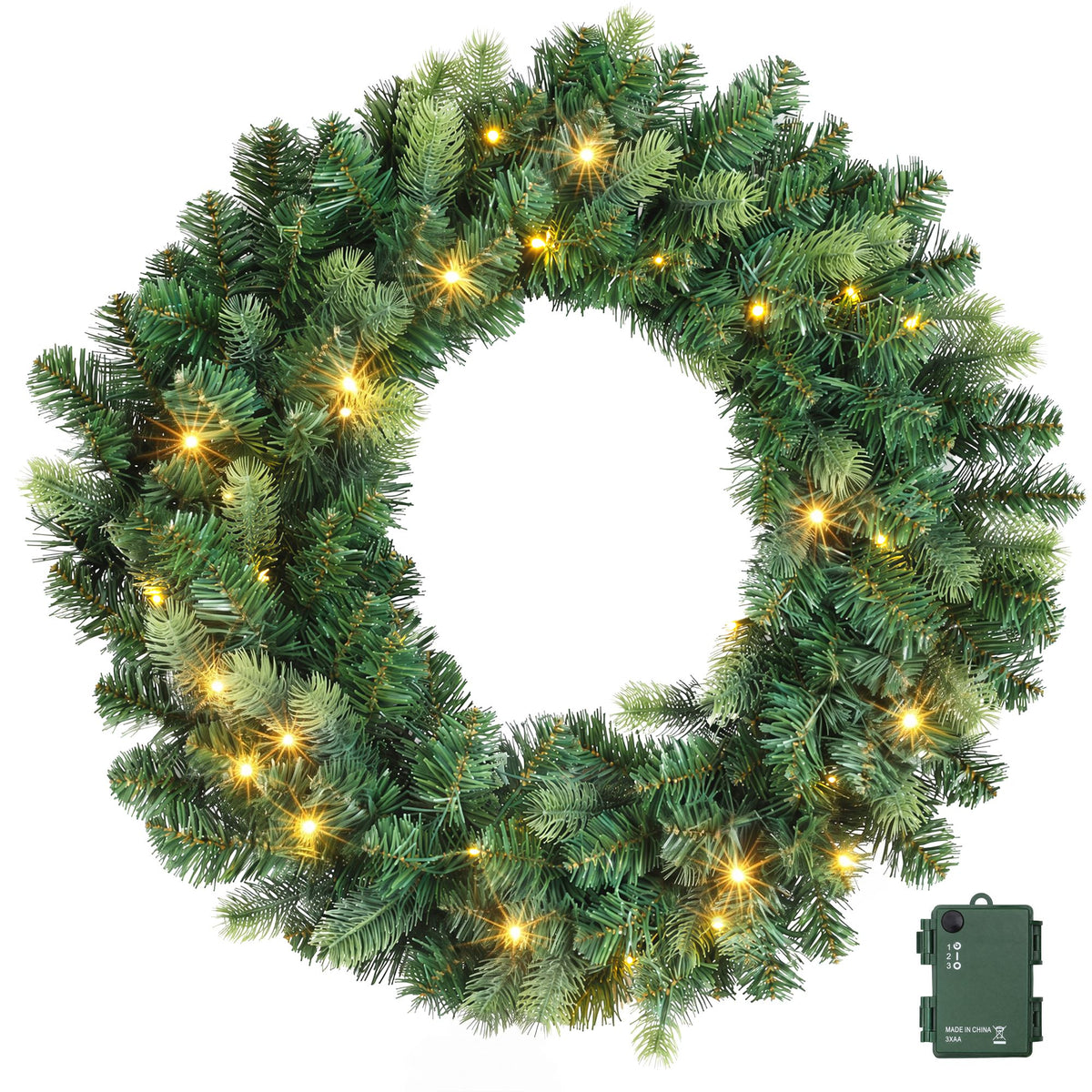 Jingle Jollys 60cm Pre-Lit Christmas Wreath Garland Warm White LED Battery Timer