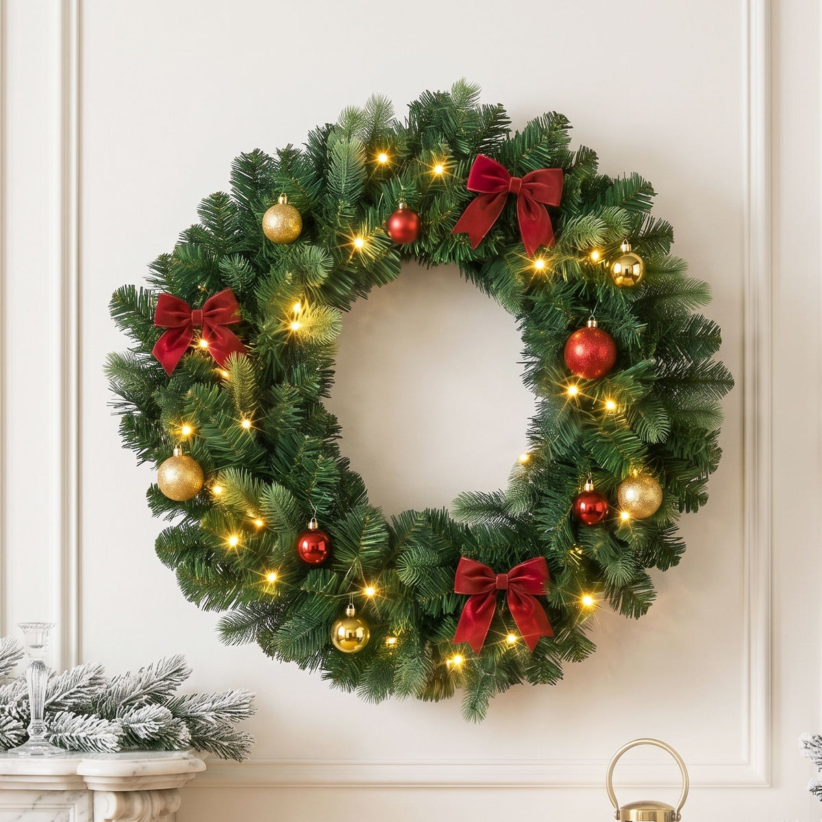 Jingle Jollys 60cm Pre-Lit Christmas Wreath Garland Warm White LED Battery Timer