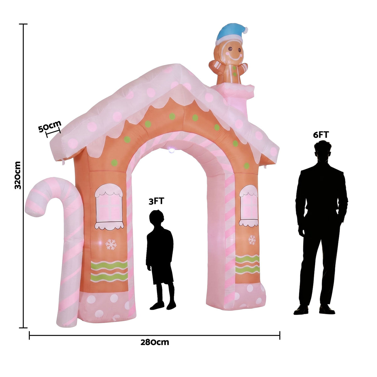 Jingle Jollys Christmas Inflatable Gingerbread Man Candy 3.2M Illuminated