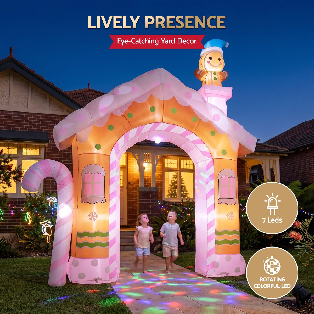 Jingle Jollys Christmas Inflatable Gingerbread Man Candy 3.2M Illuminated