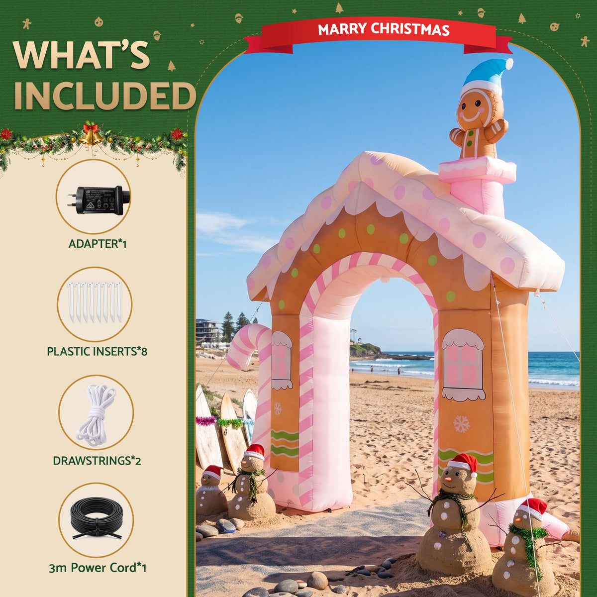 Jingle Jollys Christmas Inflatable Gingerbread Man Candy 3.2M Illuminated