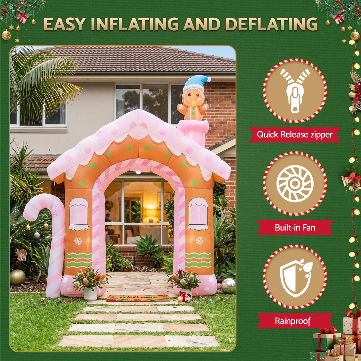 Jingle Jollys Christmas Inflatable Gingerbread Man Candy 3.2M Illuminated