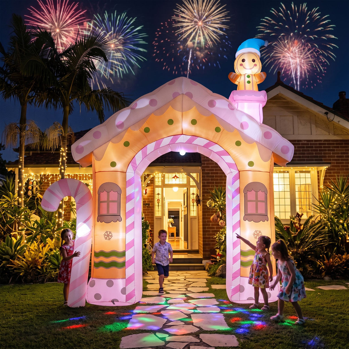 Jingle Jollys Christmas Inflatable Gingerbread Man Candy 3.2M Illuminated