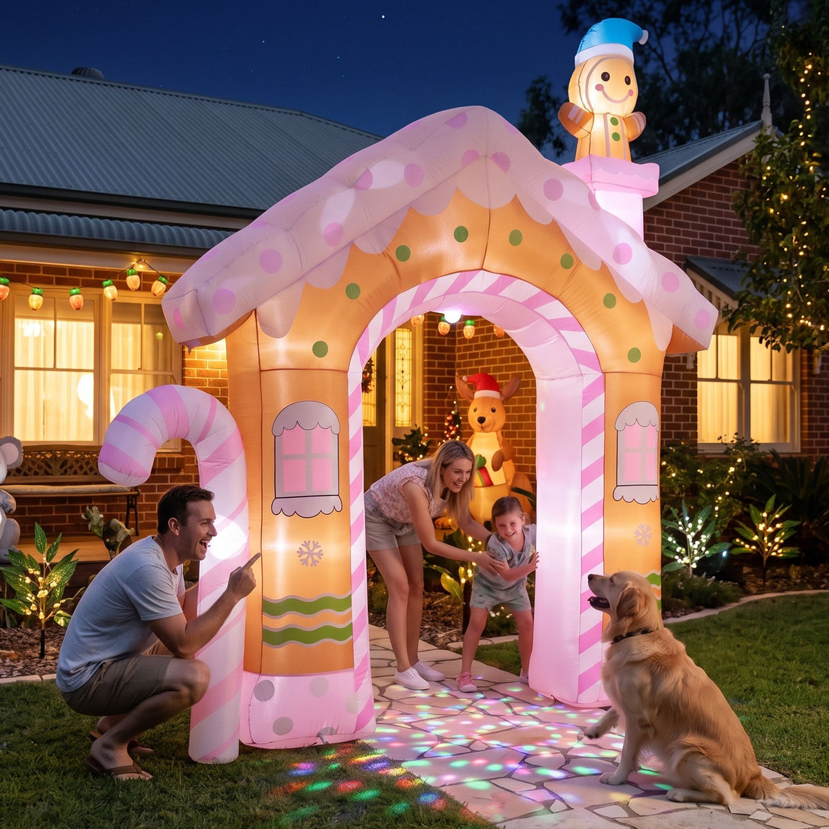 Jingle Jollys Christmas Inflatable Gingerbread Man Candy 3.2M Illuminated