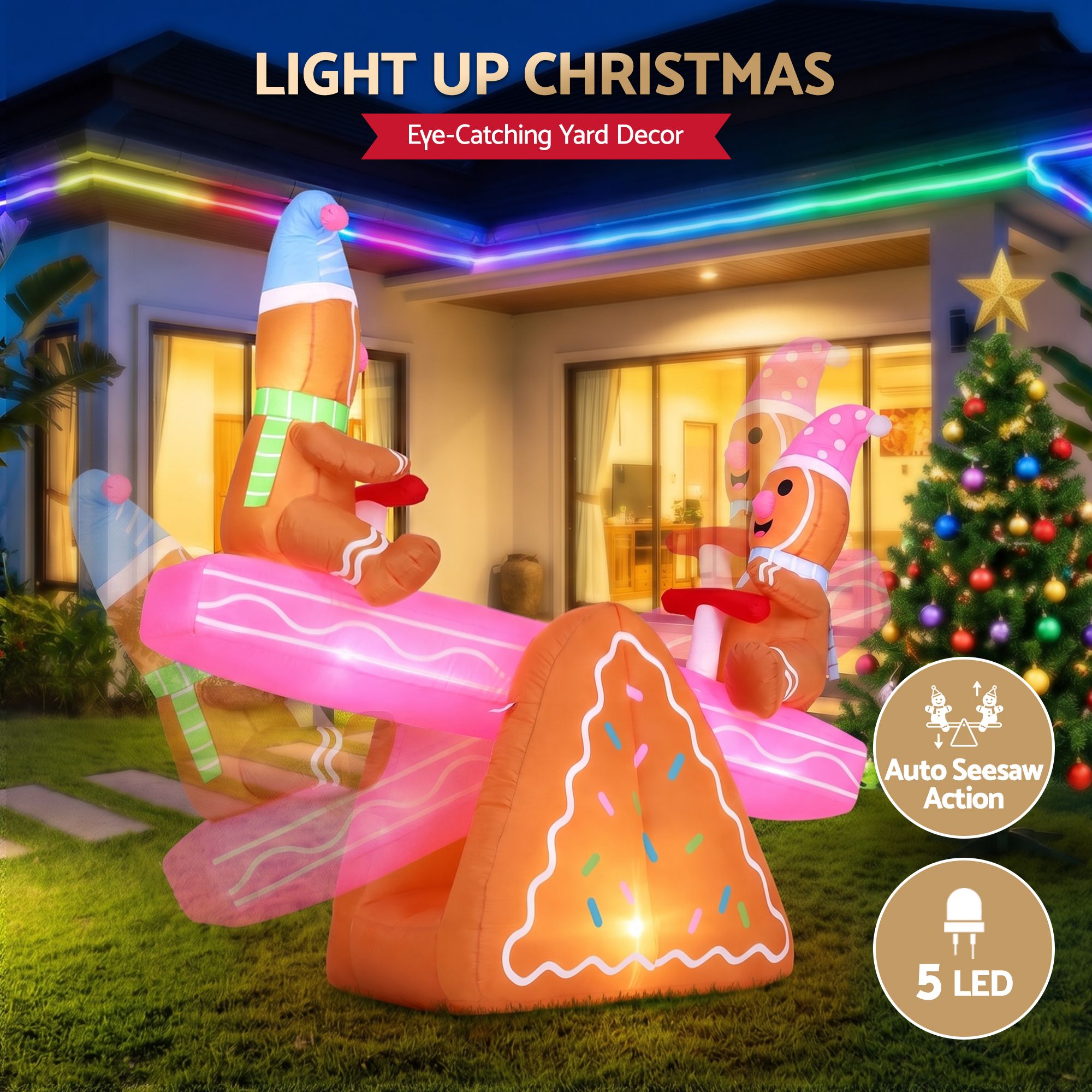 Jingle Jollys Christmas Inflatable Seesaw 1.8M LED Outdoor Illuminated Decor