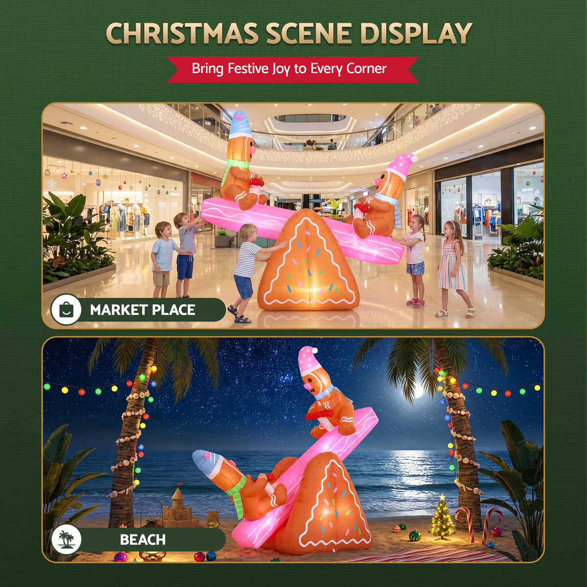 Jingle Jollys Christmas Inflatable Seesaw 1.8M LED Outdoor Illuminated Decor