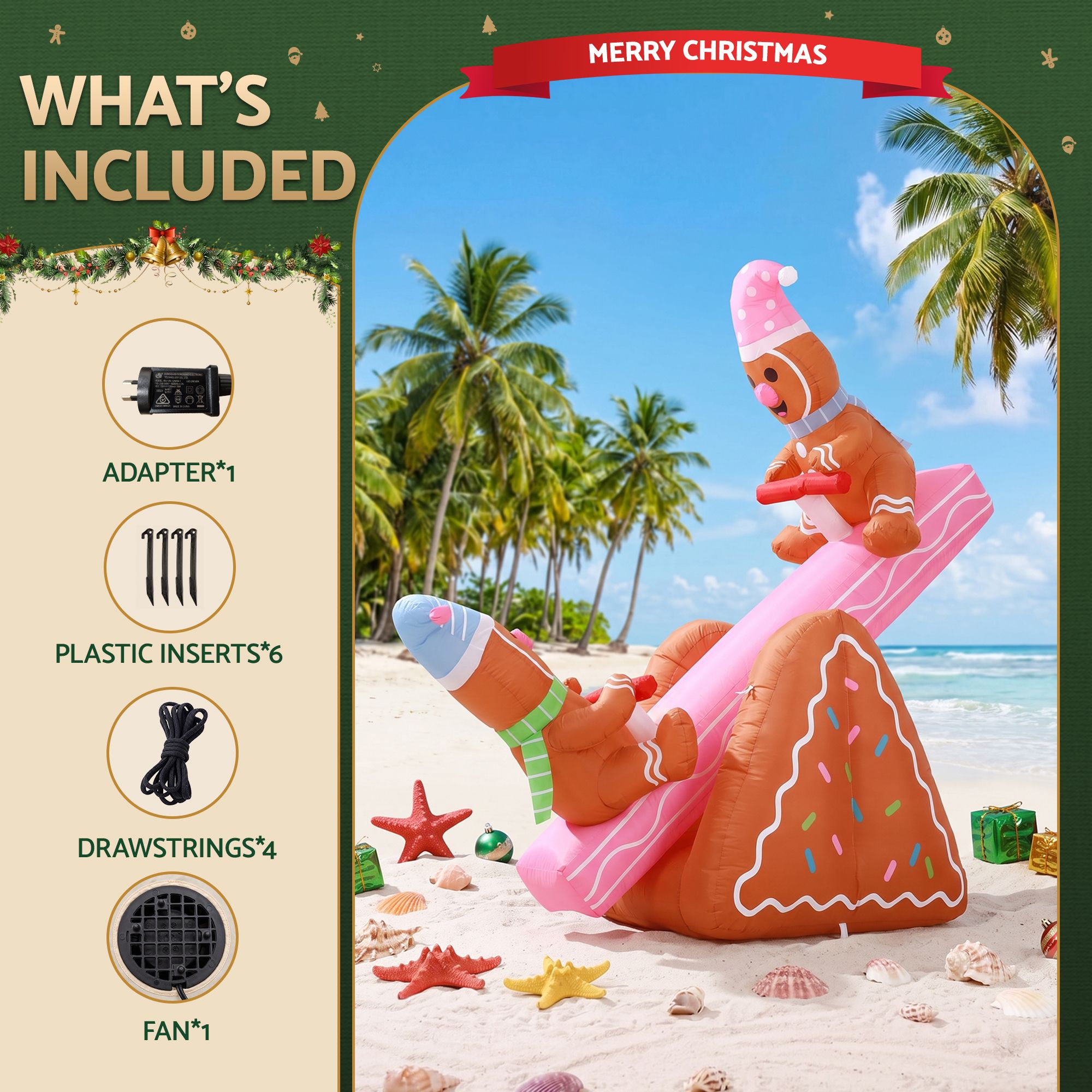 Jingle Jollys Christmas Inflatable Seesaw 1.8M LED Outdoor Illuminated Decor