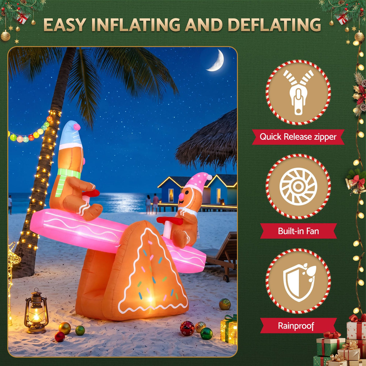 Jingle Jollys Christmas Inflatable Seesaw 1.8M LED Outdoor Illuminated Decor