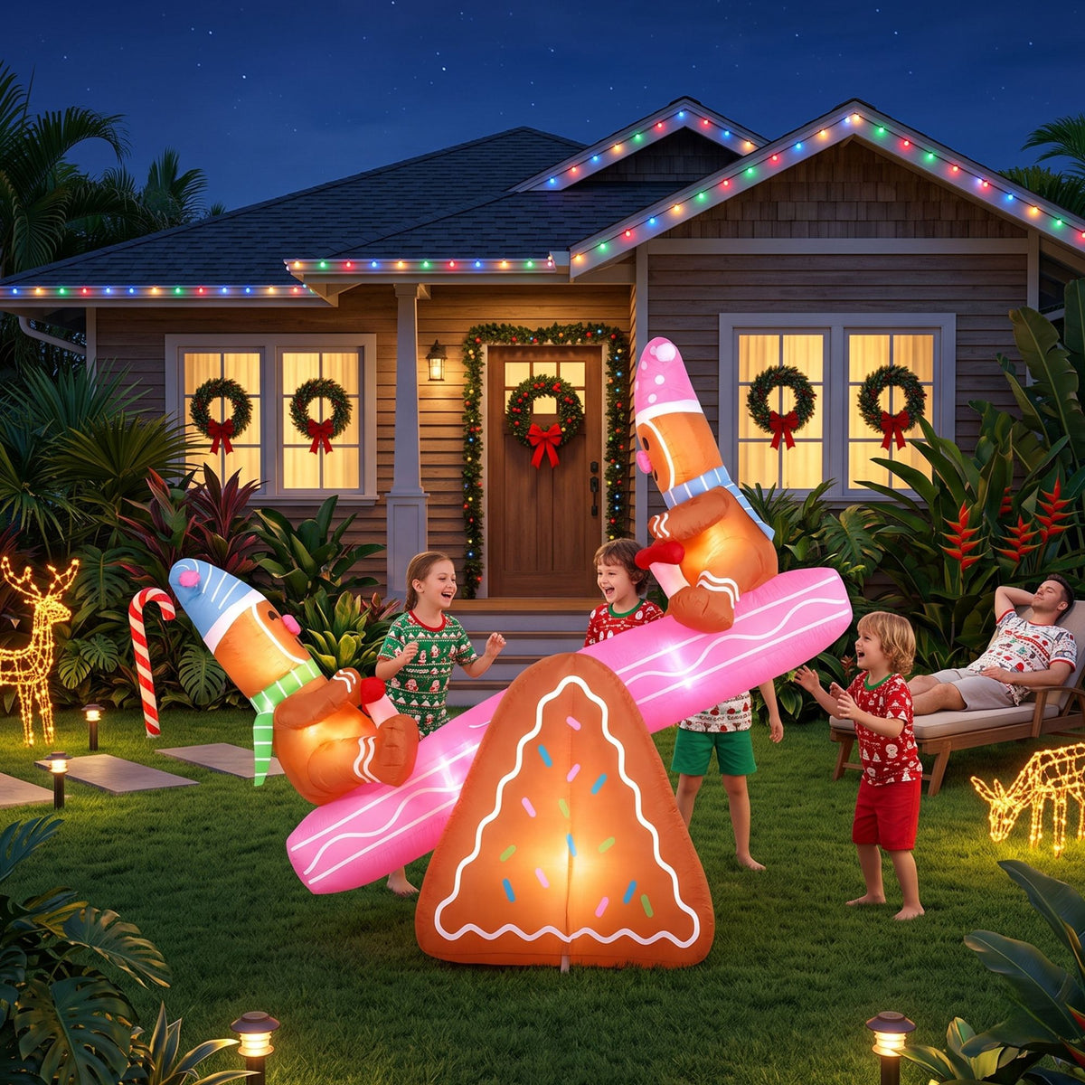Jingle Jollys Christmas Inflatable Seesaw 1.8M LED Outdoor Illuminated Decor