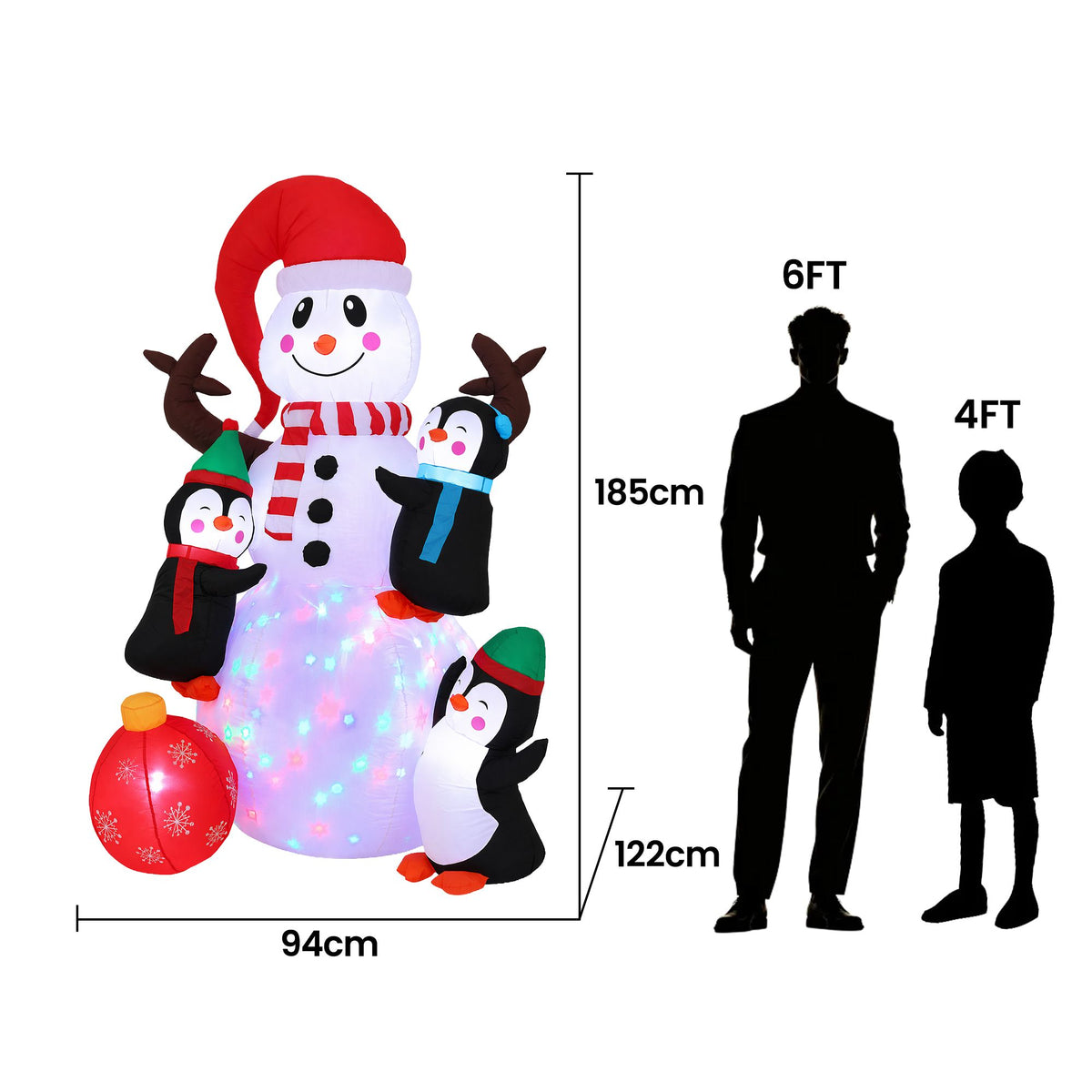 Jingle Jollys Christmas Inflatable Snowman 1.8M Height LED Outdoor Decorations
