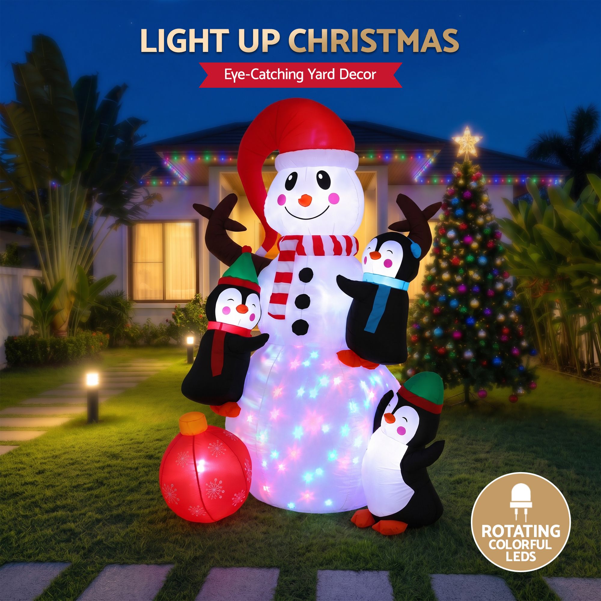 Jingle Jollys Christmas Inflatable Snowman 1.8M Height LED Outdoor Decorations