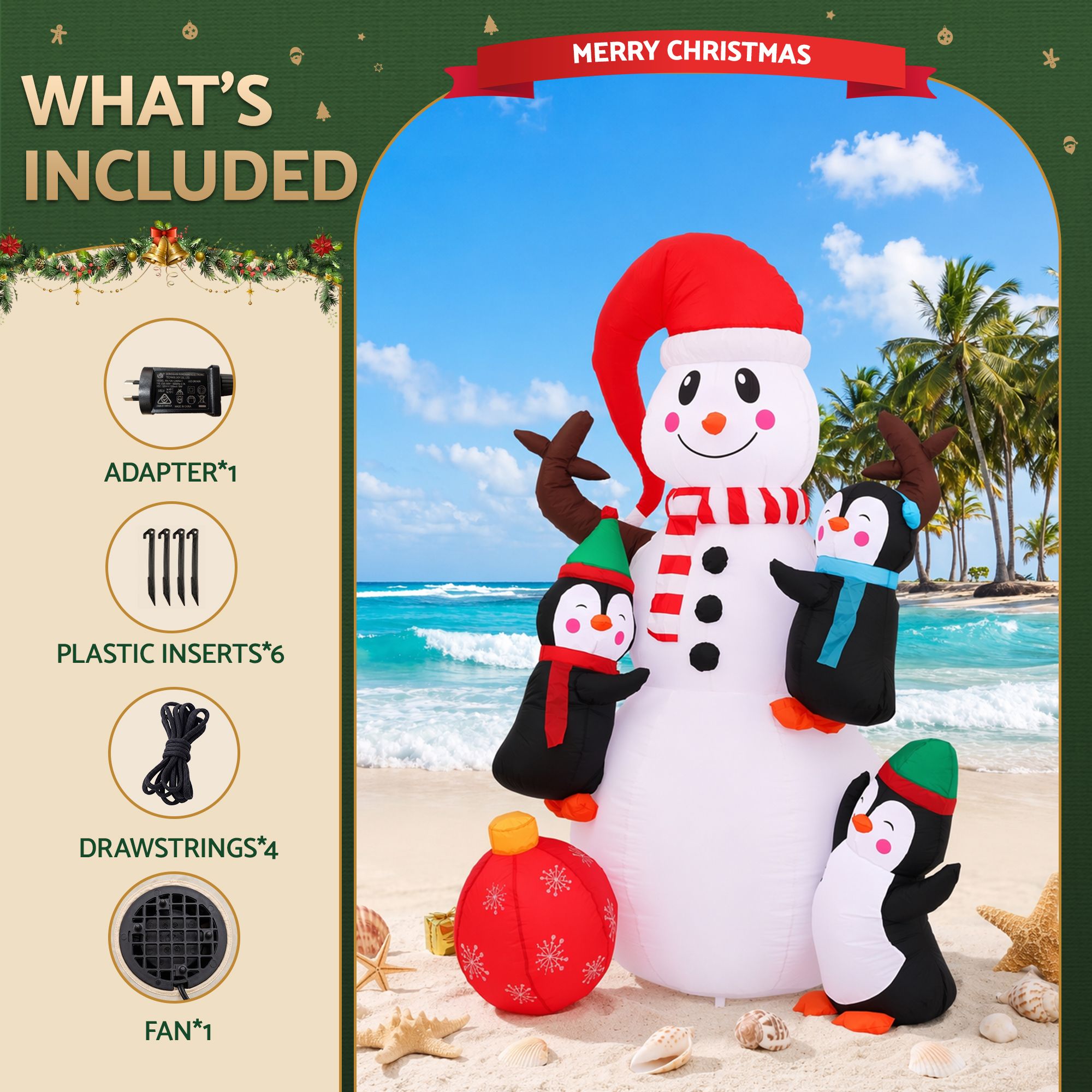 Jingle Jollys Christmas Inflatable Snowman 1.8M Height LED Outdoor Decorations