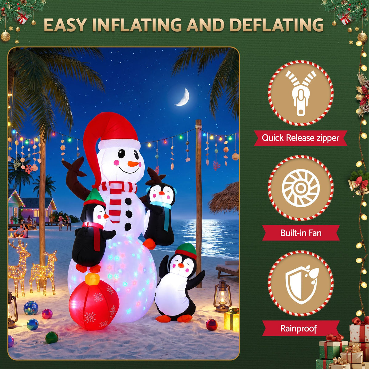 Jingle Jollys Christmas Inflatable Snowman 1.8M Height LED Outdoor Decorations