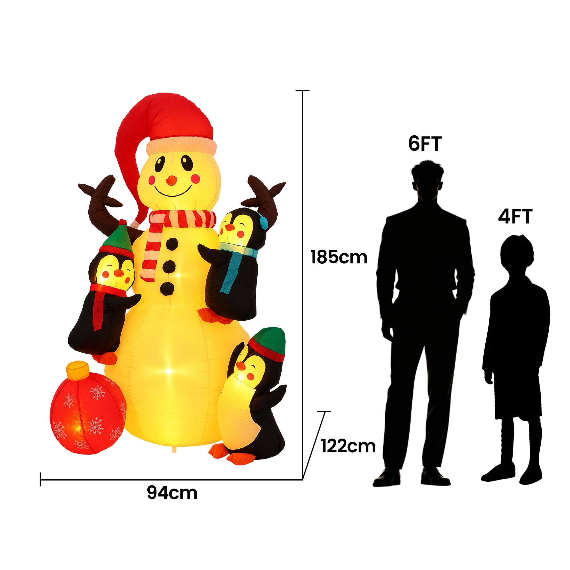Jingle Jollys Christmas Inflatable Snowman 1.8M Height LED Outdoor Decorations