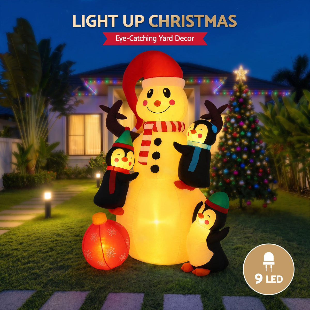 Jingle Jollys Christmas Inflatable Snowman 1.8M Height LED Outdoor Decorations