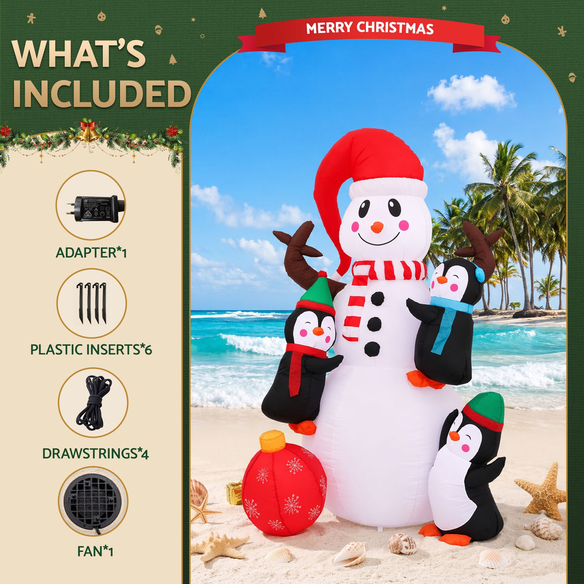 Jingle Jollys Christmas Inflatable Snowman 1.8M Height LED Outdoor Decorations