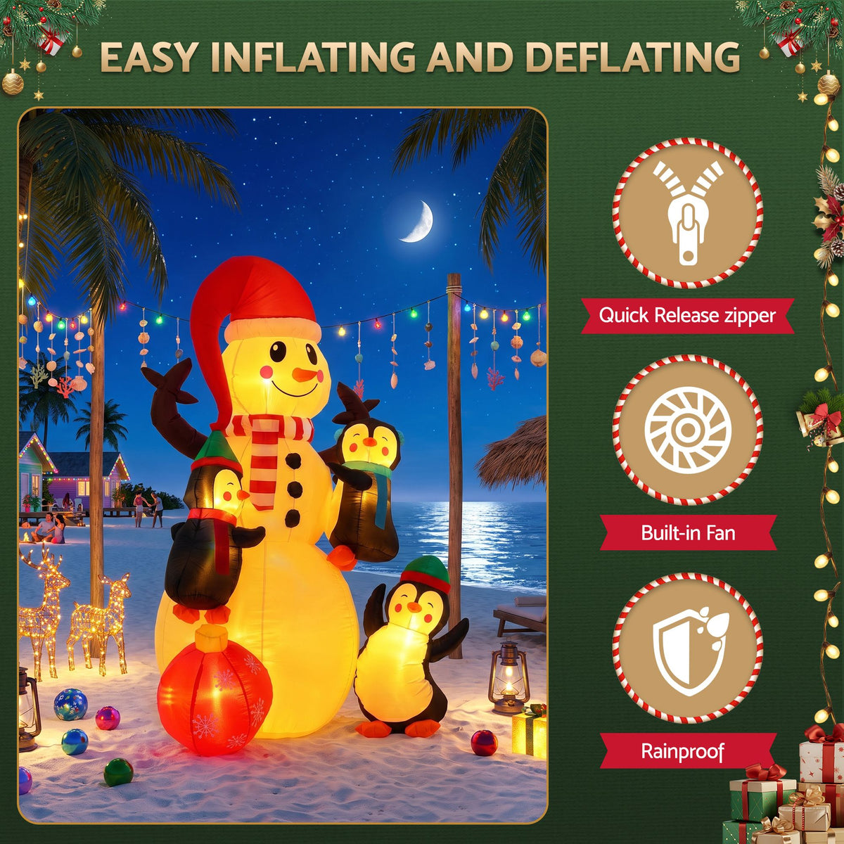 Jingle Jollys Christmas Inflatable Snowman 1.8M Height LED Outdoor Decorations