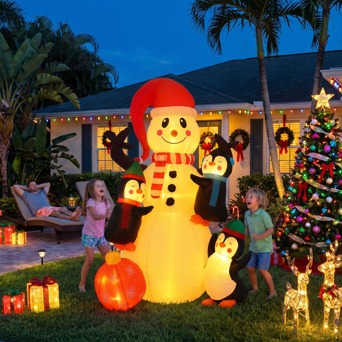 Jingle Jollys Christmas Inflatable Snowman 1.8M Height LED Outdoor Decorations