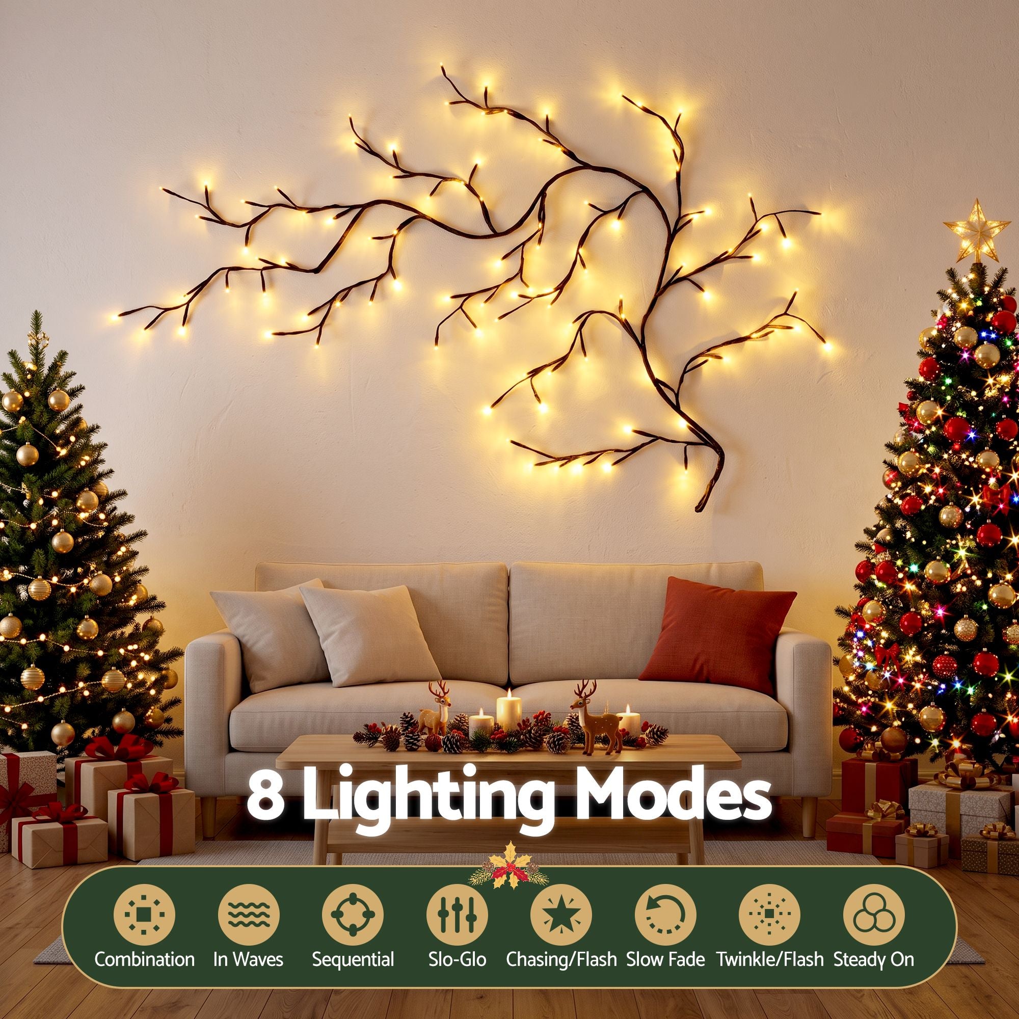 Jingle Jollys Christmas Willow Vine Lights Branch LED Fairy Wall 1.8m Warm White