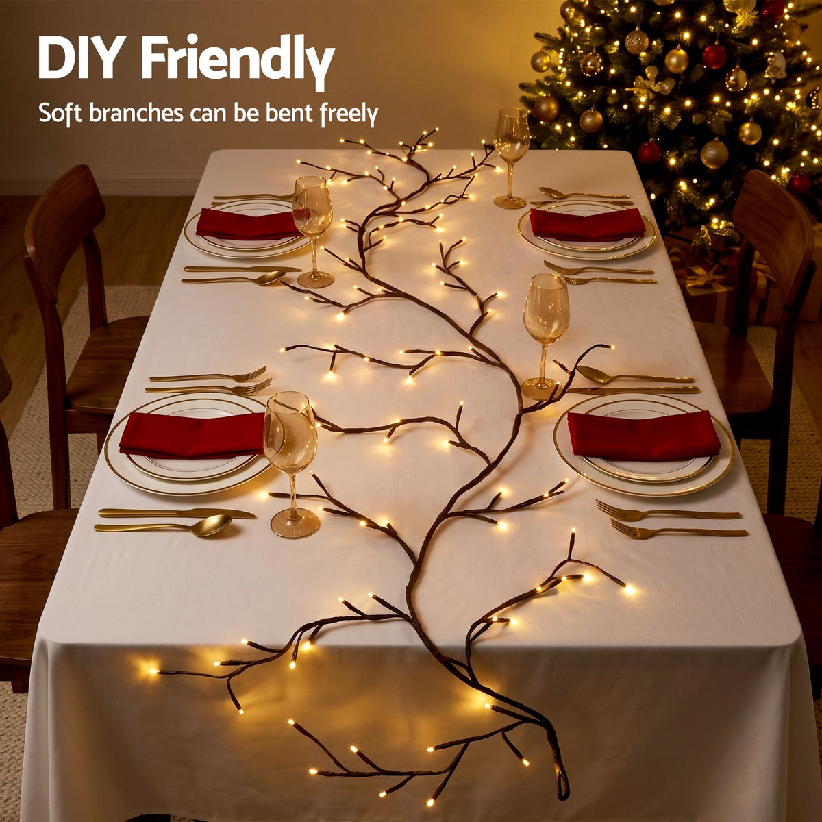 Jingle Jollys Christmas Willow Vine Lights Branch LED Fairy Wall 1.8m Warm White
