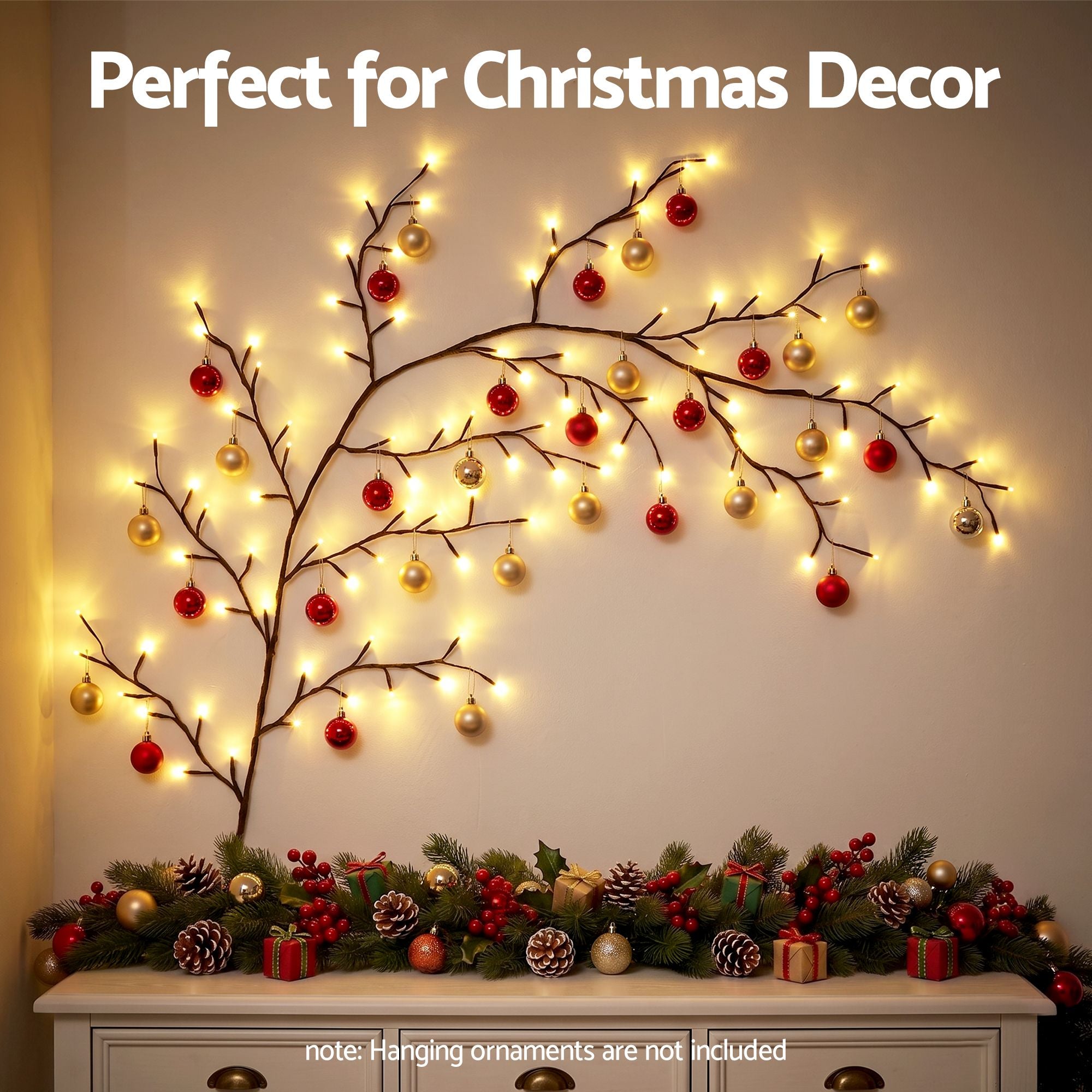 Jingle Jollys Christmas Willow Vine Lights Branch LED Fairy Wall 1.8m Warm White