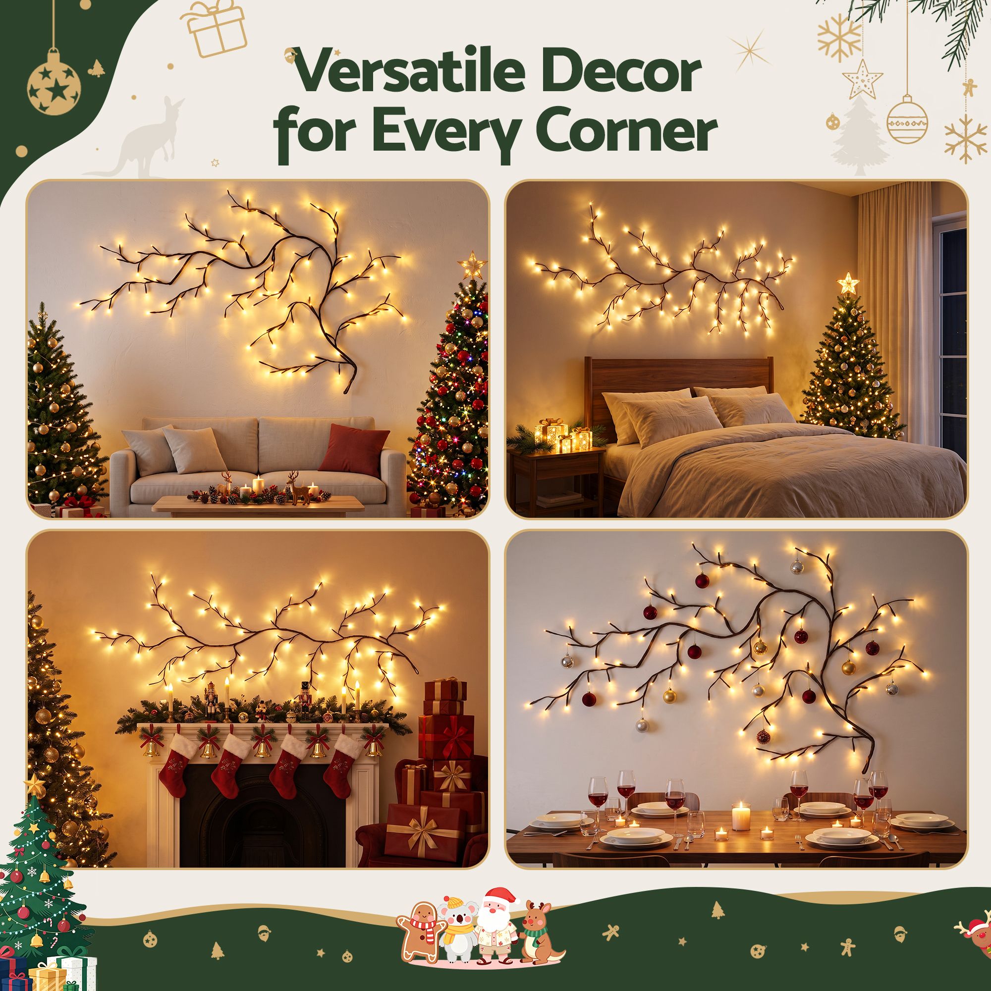 Jingle Jollys Christmas Willow Vine Lights Branch LED Fairy Wall 1.8m Warm White
