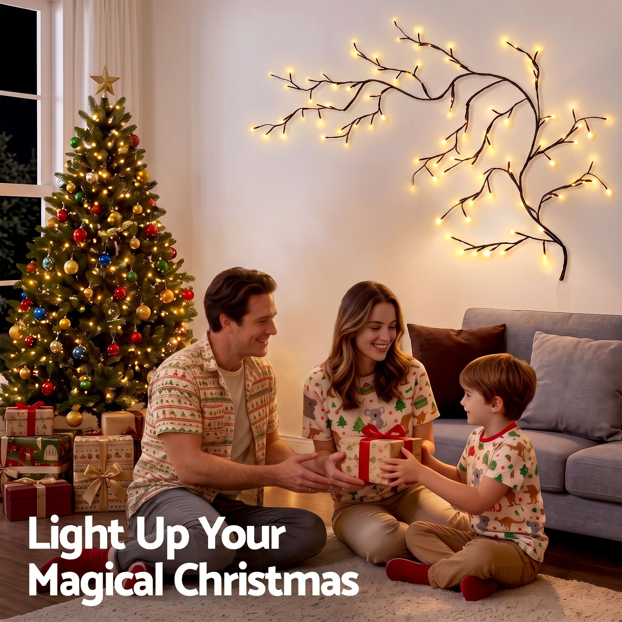 Jingle Jollys Christmas Willow Vine Lights Branch LED Fairy Wall 1.8m Warm White