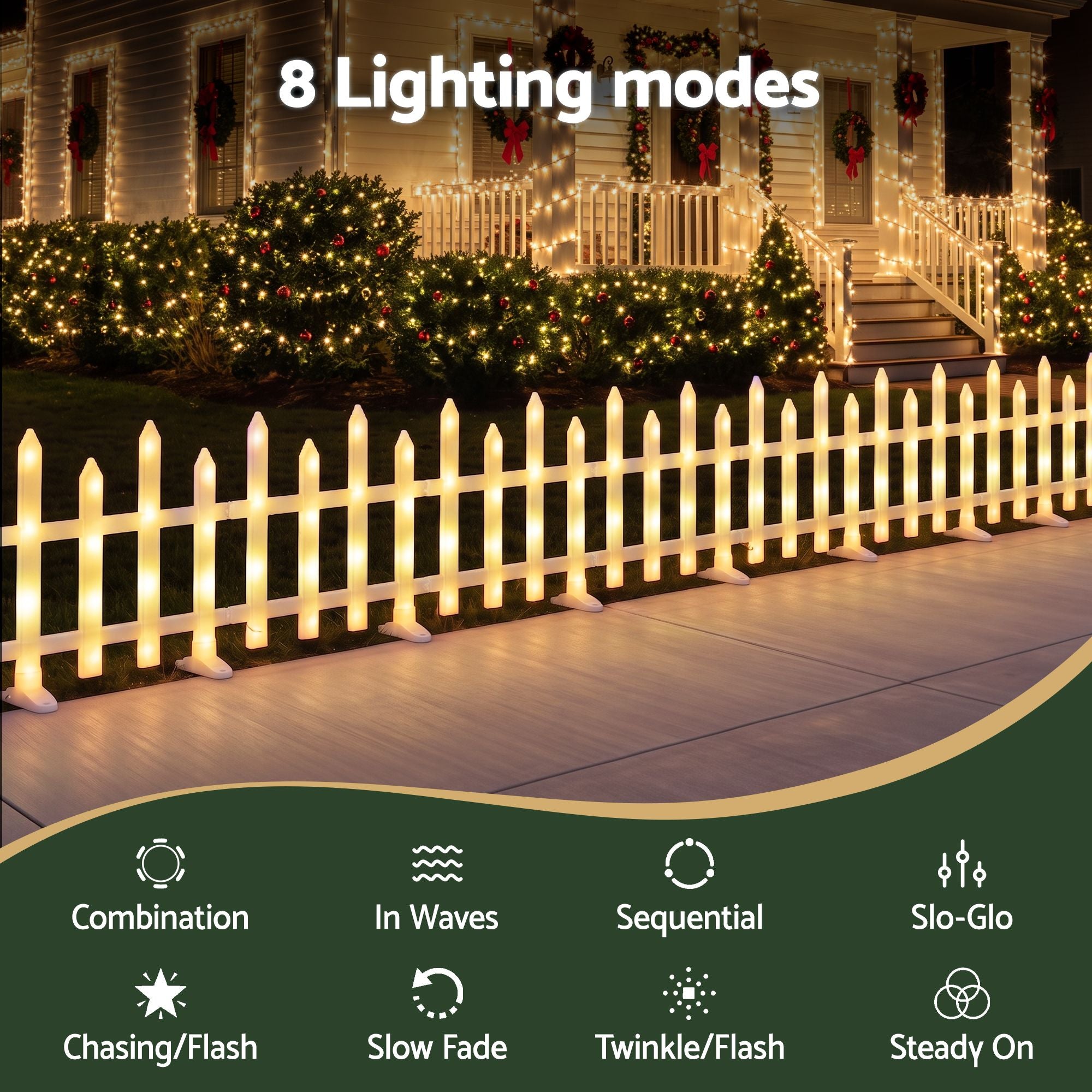Jingle Jollys 3m Solar Christmas Fence Lights Outdoor Garden Path Warm White 8pc