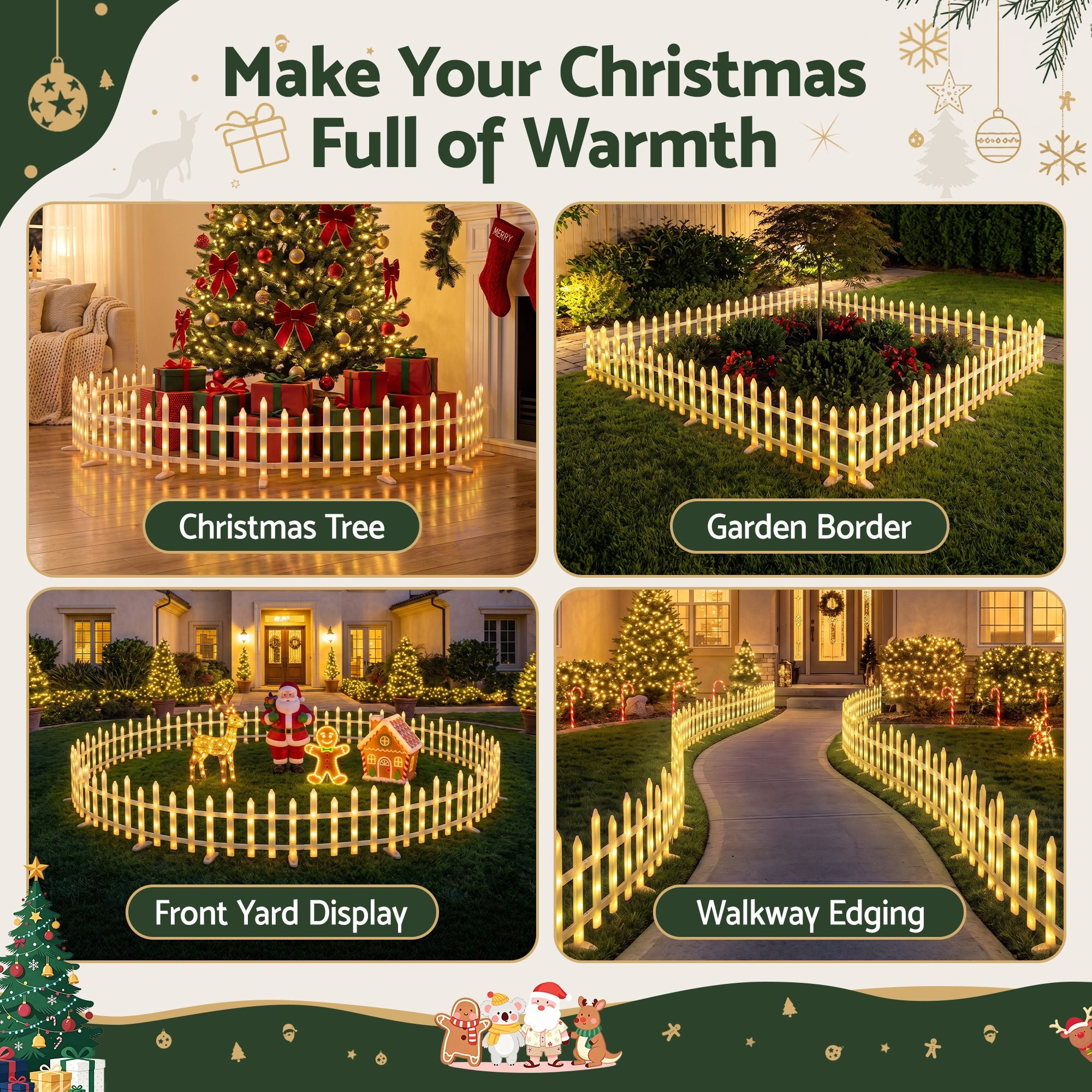 Jingle Jollys 3m Solar Christmas Fence Lights Outdoor Garden Path Warm White 8pc