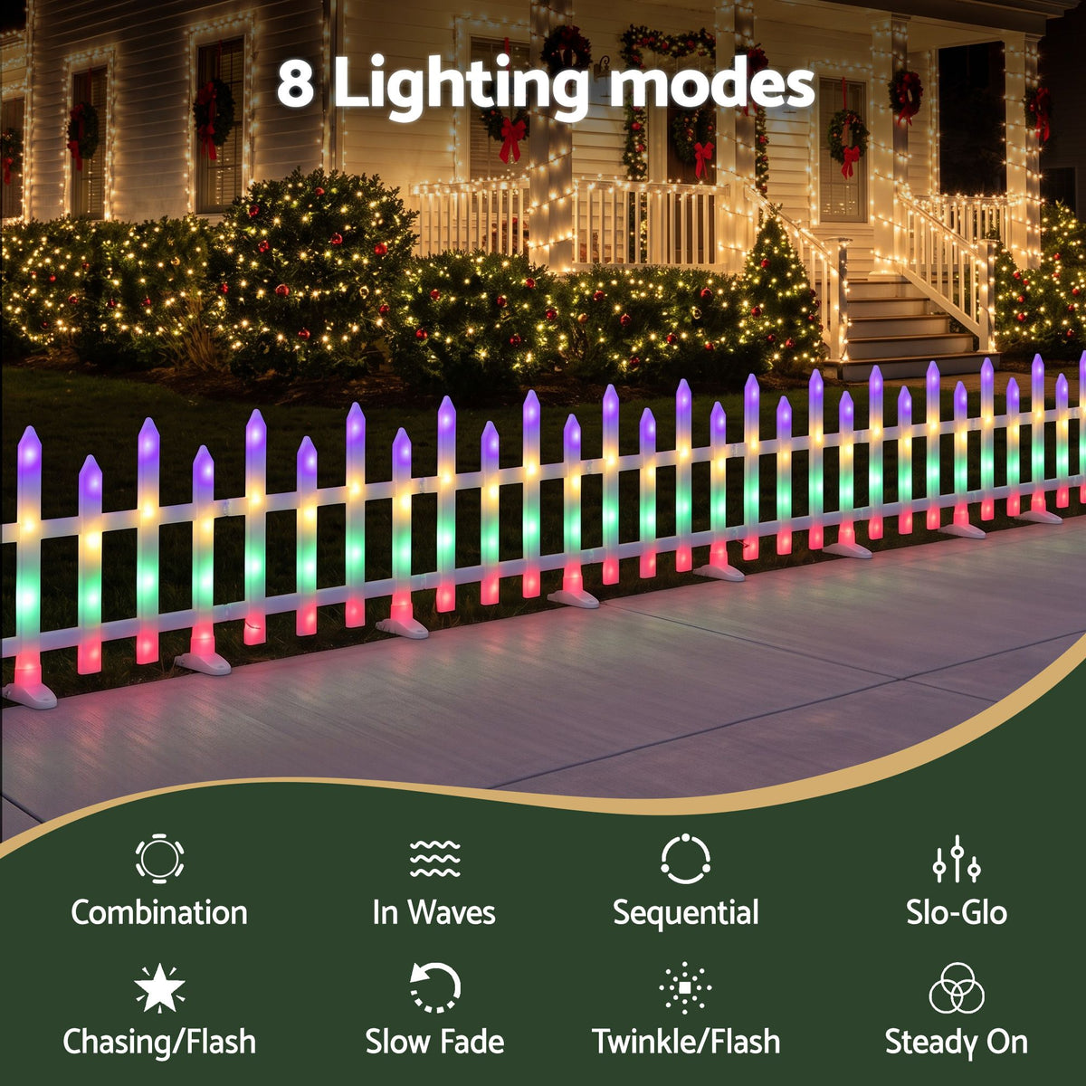 Jingle Jollys 3m Solar Christmas Fence Lights Garden Path Multicolour 8pc
