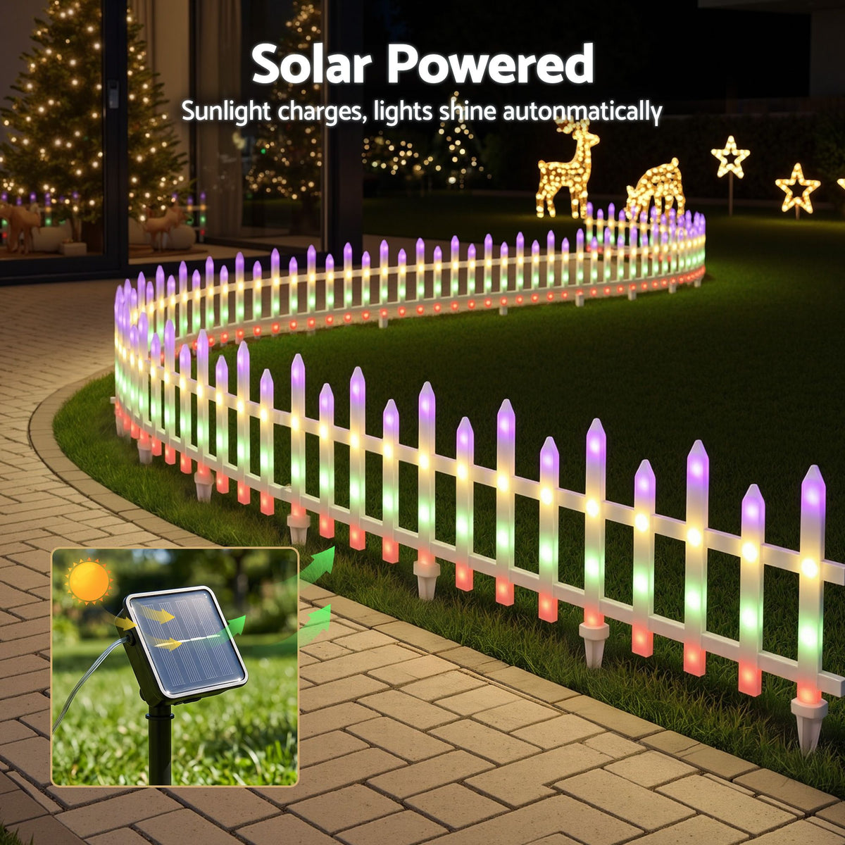 Jingle Jollys 3m Solar Christmas Fence Lights Garden Path Multicolour 8pc