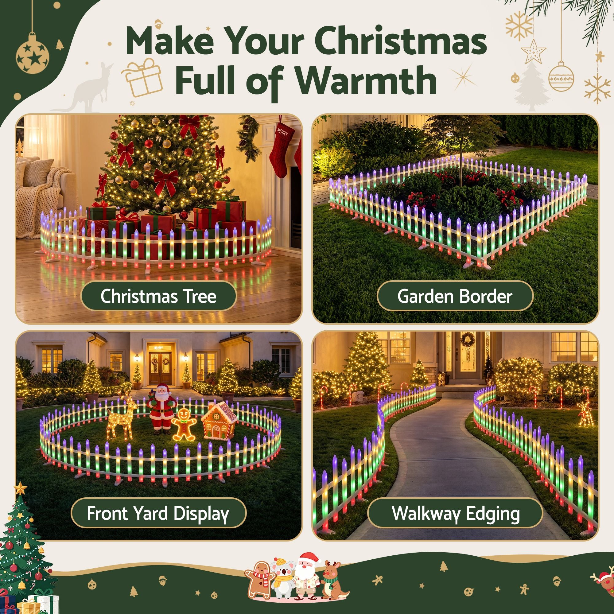 Jingle Jollys 3m Solar Christmas Fence Lights Garden Path Multicolour 8pc