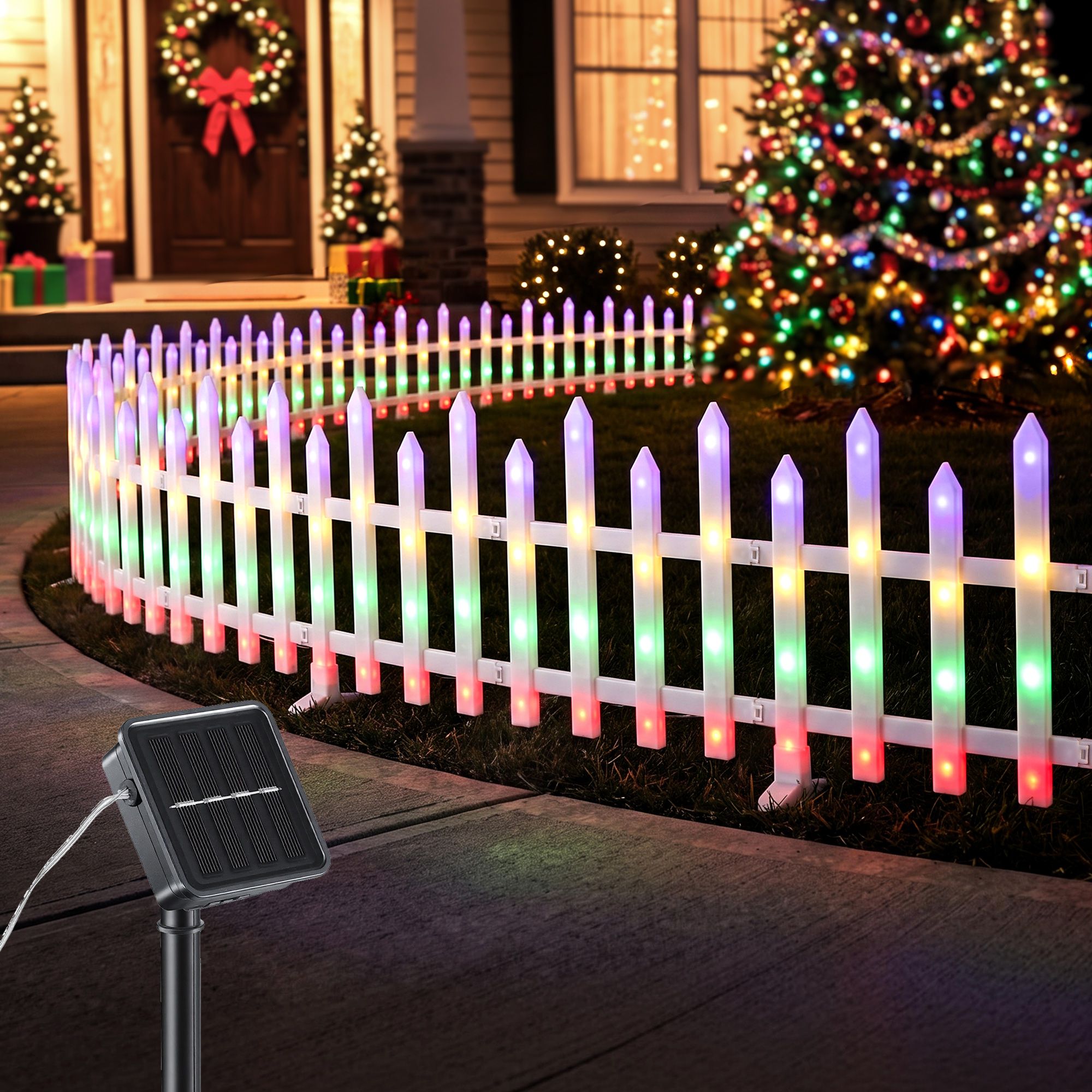 Jingle Jollys 3m Solar Christmas Fence Lights Garden Path Multicolour 8pc