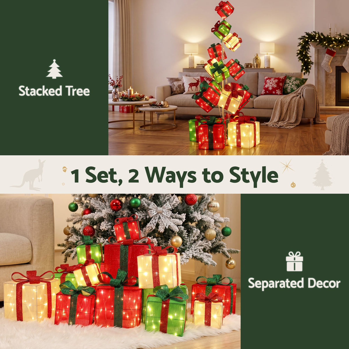 Jingle Jollys Christmas Lighted Gift Box Tower Lights Stackable 170cm