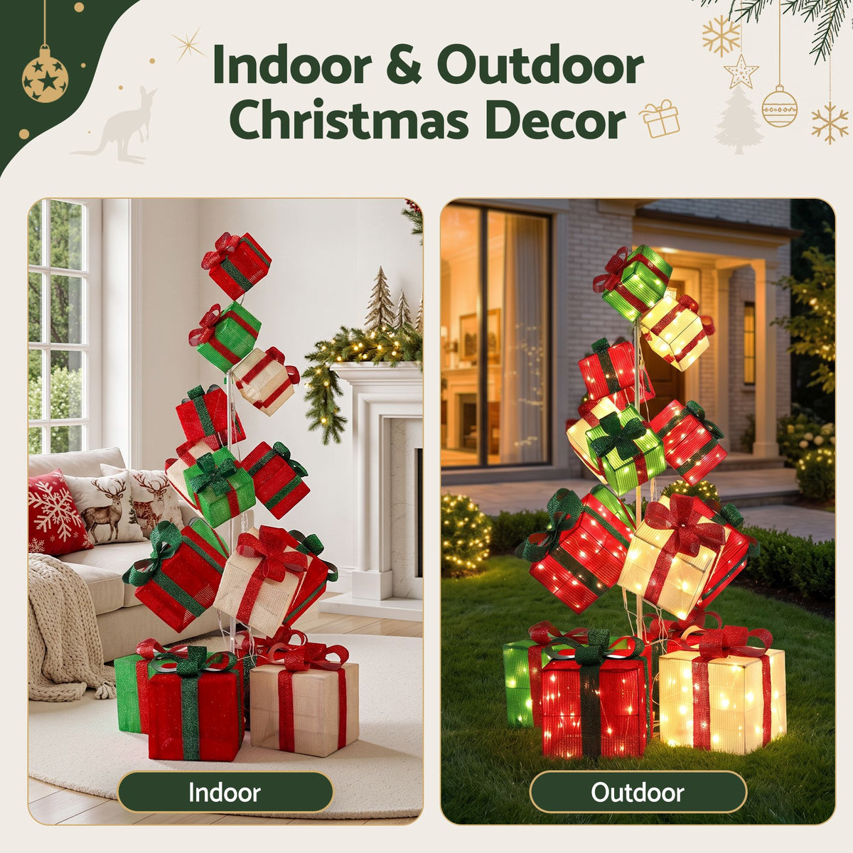Jingle Jollys Christmas Lighted Gift Box Tower Lights Stackable 170cm