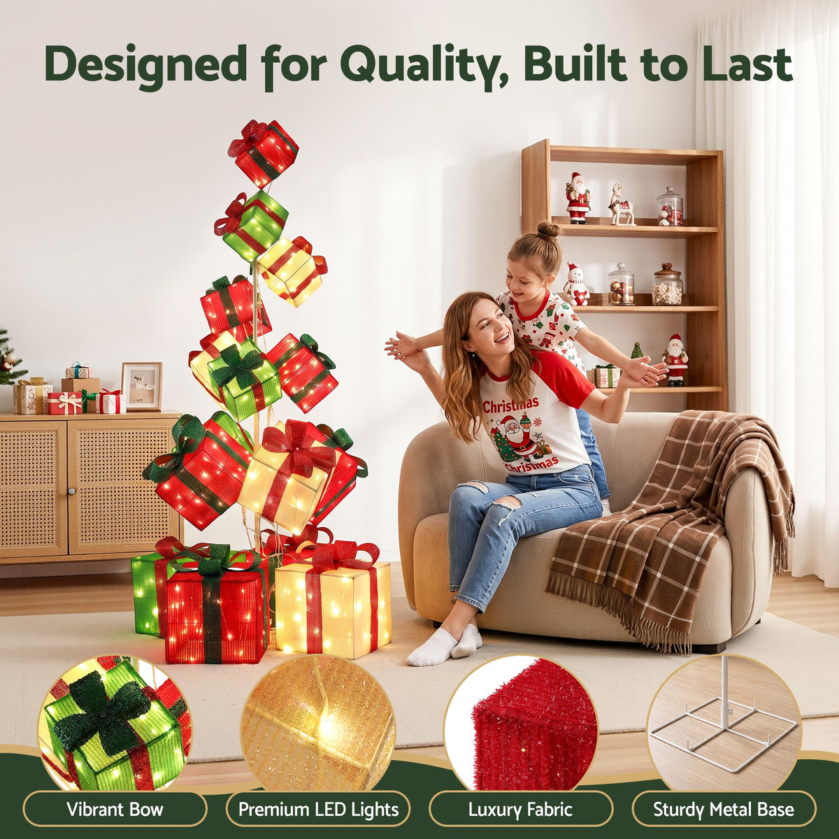 Jingle Jollys Christmas Lighted Gift Box Tower Lights Stackable 170cm