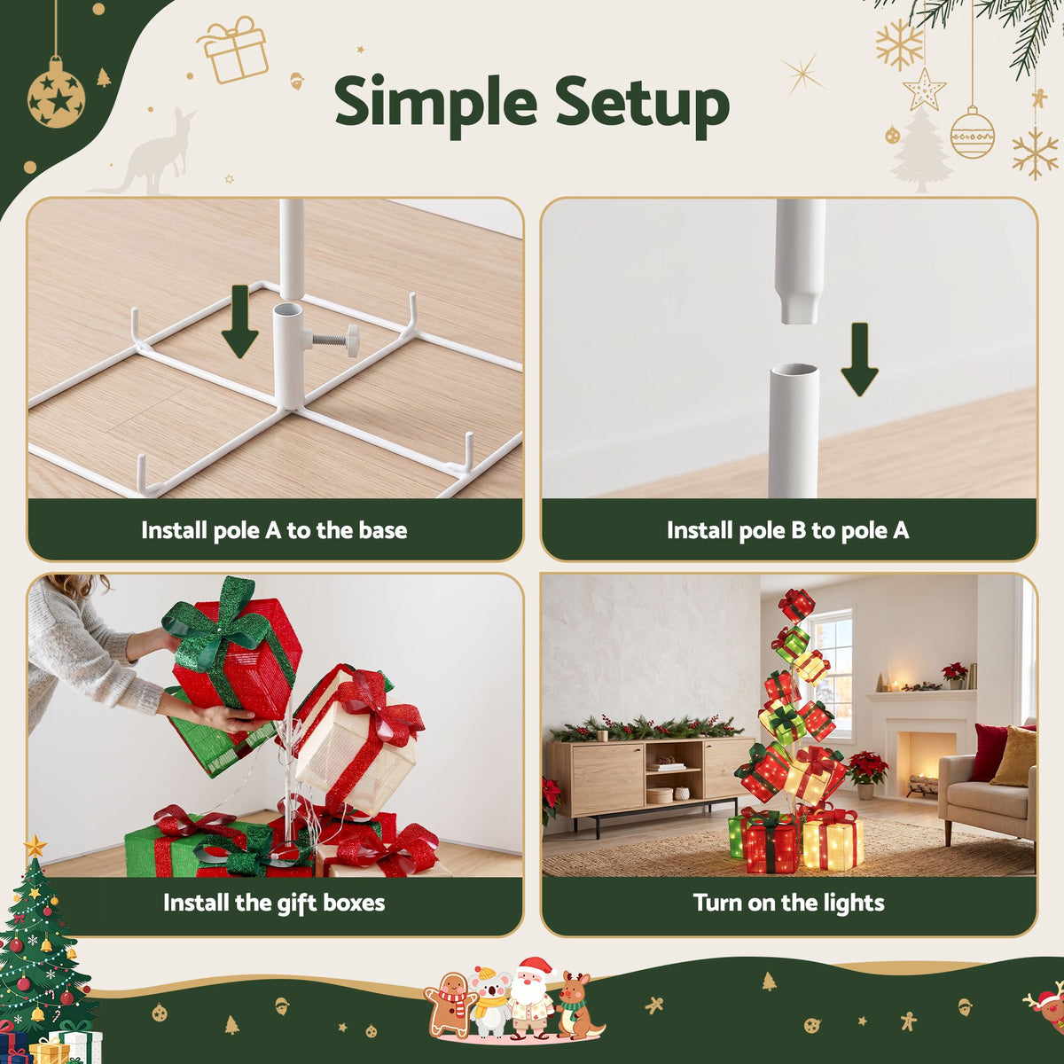 Jingle Jollys Christmas Lighted Gift Box Tower Lights Stackable 170cm