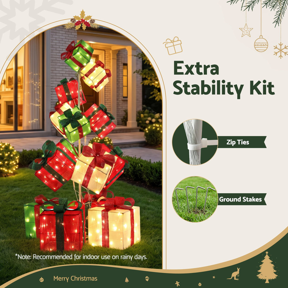 Jingle Jollys Christmas Lighted Gift Box Tower Lights Stackable 170cm