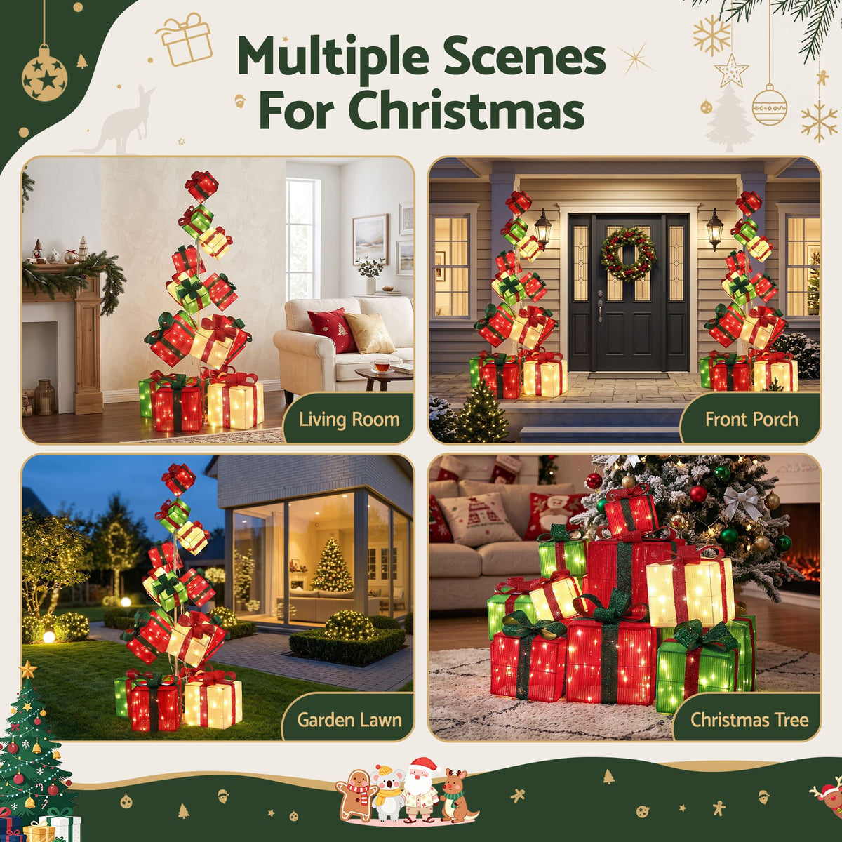 Jingle Jollys Christmas Lighted Gift Box Tower Lights Stackable 170cm