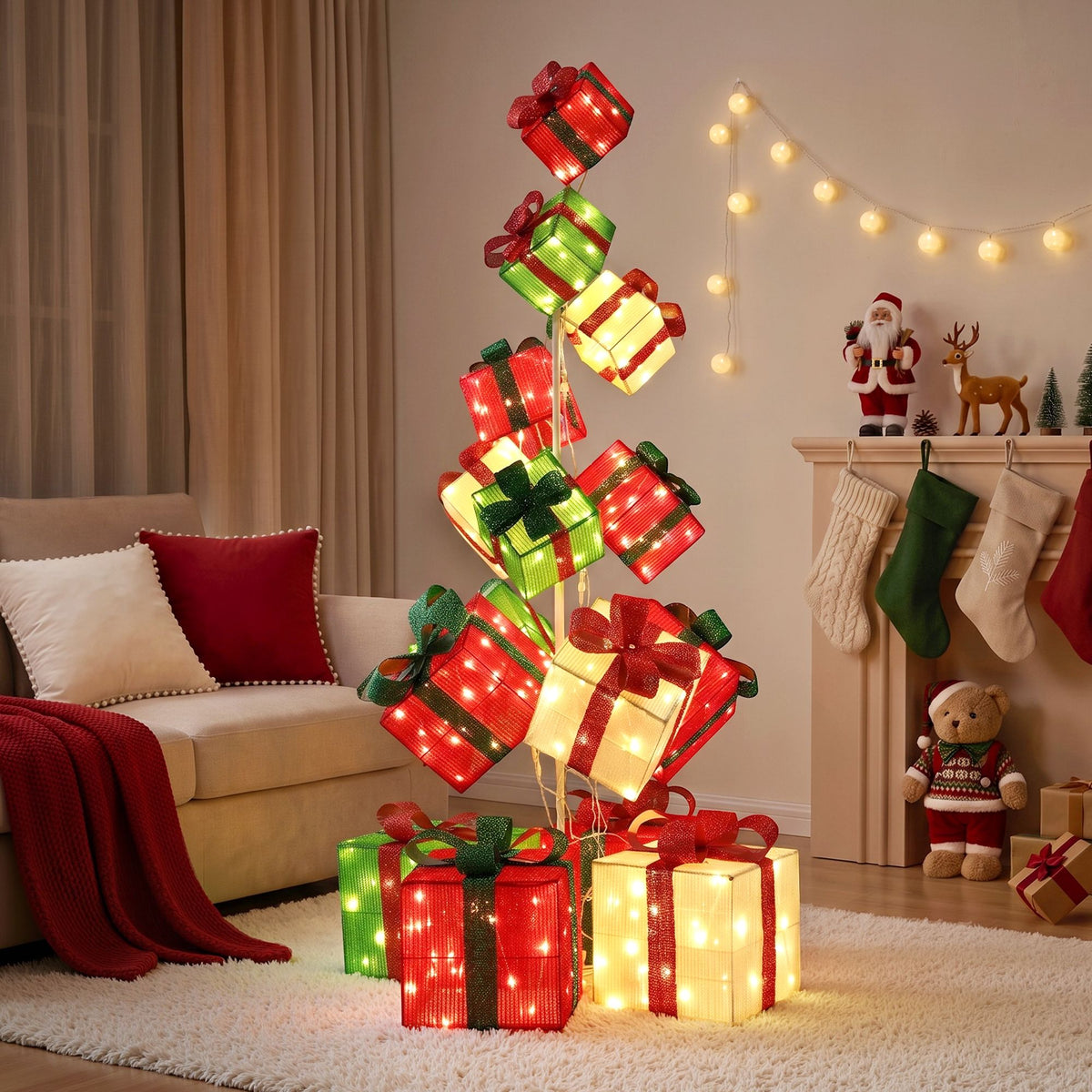 Jingle Jollys Christmas Lighted Gift Box Tower Lights Stackable 170cm